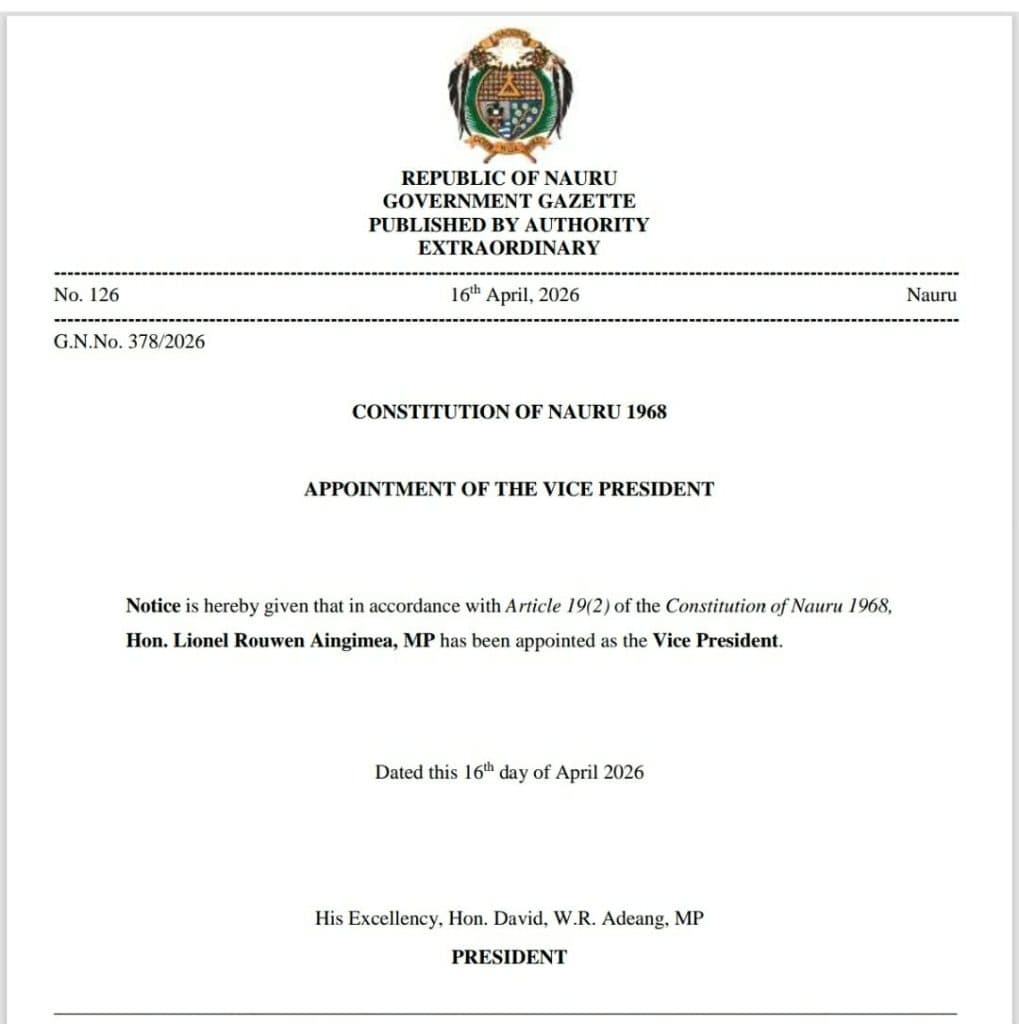 Minister Lionel Aingimea is appointed Vice President of the Republic of Naoero: additional photograph